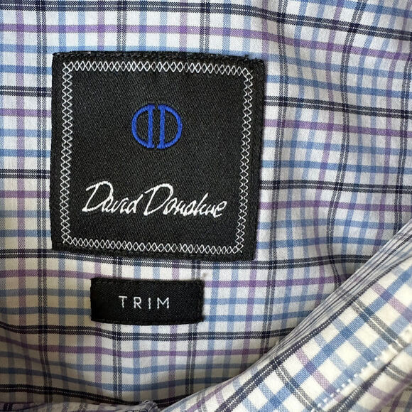 David Donahue Men’s Trim Long Sleeve Shirt Blue Plaid Size 17.5 34/35. - Picture 8 of 13